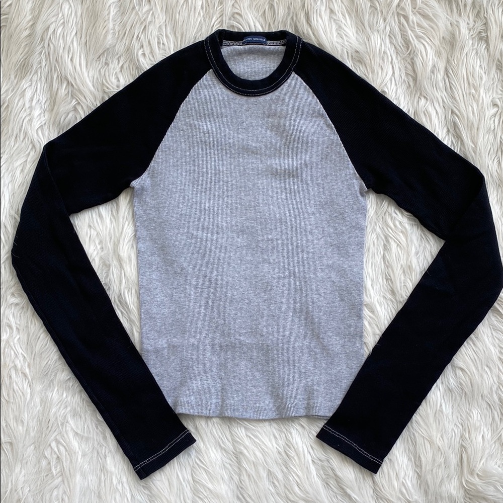 Brandy Melville | Gray and Black Bella Long Sleeve Top